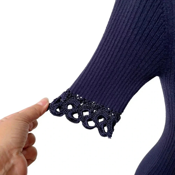 Jonathan Simkhai Crochet Knit Deep V-Neck Fit & Flare Dress Navy XS - Picture 5 of 16